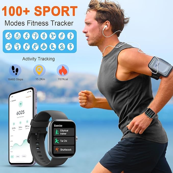 Myotec Smart Watch, 1.96'' For Men Women (Answer/Make Call), Fitness Tracker With 100+ Sport Modes, Ip68 Waterproof, Heart Rate/
